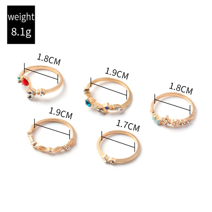 Wholesale Fashion opening gold-plated flower 5-piece ring set for accessories