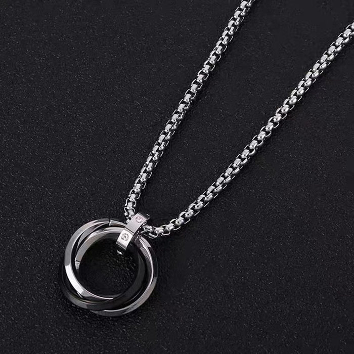 Wholesale Three Ring Diamond Pendant Stainless Steel Necklace JDC-NE-Zheq010