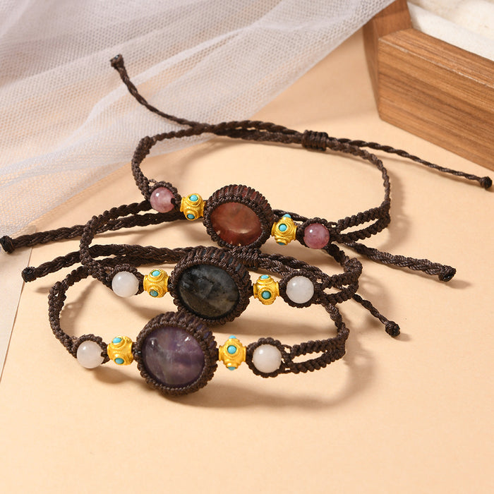 Wholesale Retro Handwoven Natural Stone Adjustable Bracelet Unisex For Boutique Resale
