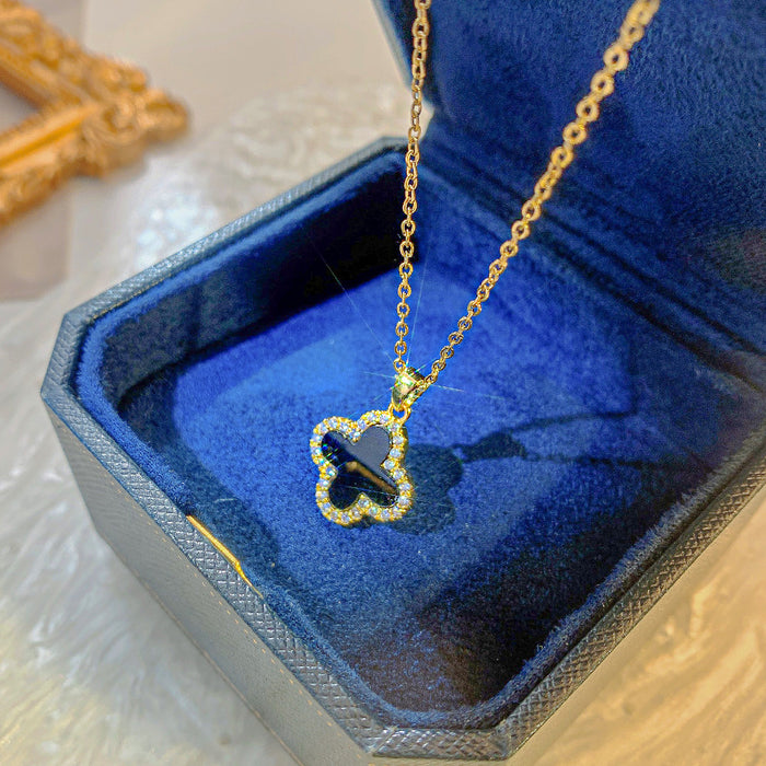 Wholesale Titanium Steel Diamond Four-leaf Clover Pendant Necklace JDC-NE-QingYan002