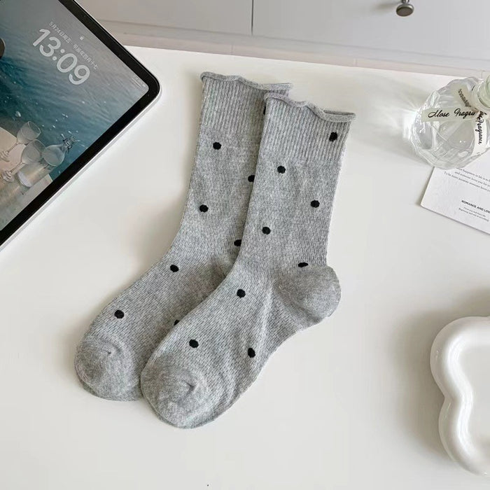 Wholesale Socks, thin, mid length, new mesh breathable, polka dot, rolled edge, stacked socks