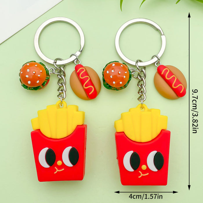 Wholesale Burger fries pizza keychain pendant creative soft rubber food toy pendant bag hanging decoration small gift
