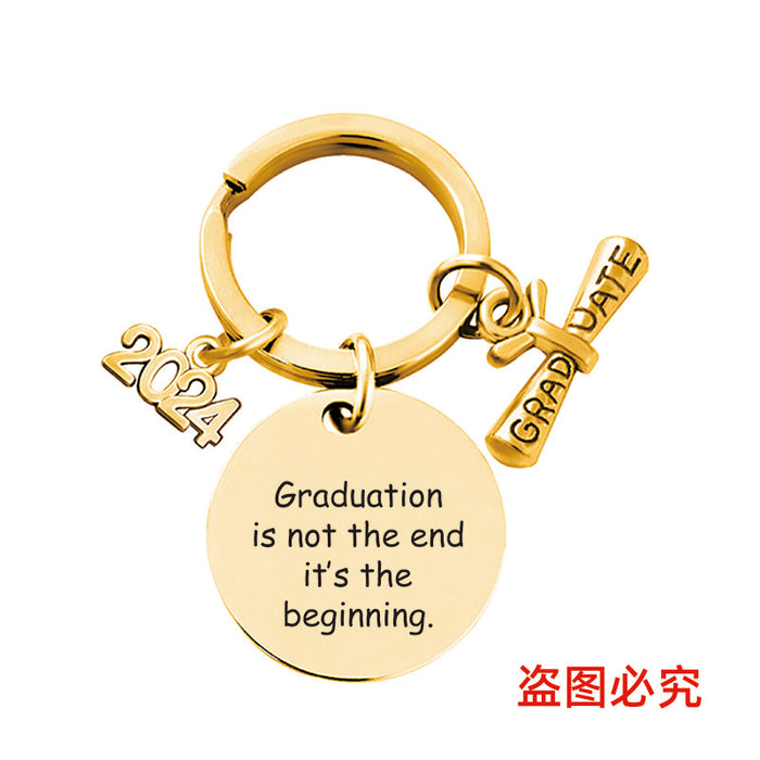 Wholesale Graduation Season Gift Round Stainless Steel Keychain JDC-KC-GangGu049