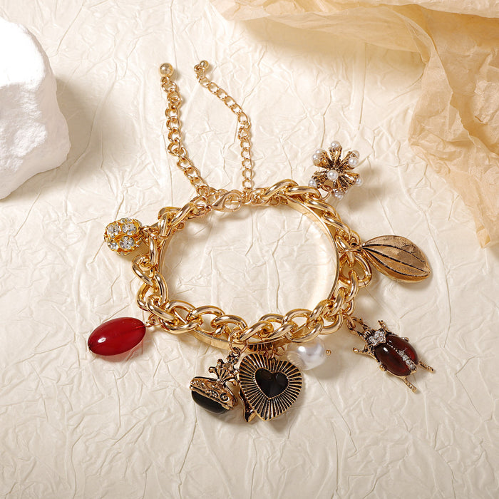 Wholesale Double-layer Stacked Wear Retro Insect Love Pendant Chain Bracelet