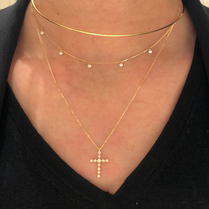 Wholesale s925 Silver Plated 14K Gold Believe Cross Shines with Diamond Necklace