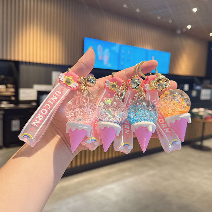 Wholesale New Oil Flowing Sand Bottle Keychain Night Light Backpack Small Pendant Cartoon Wishing Drifting Bottle Keychain