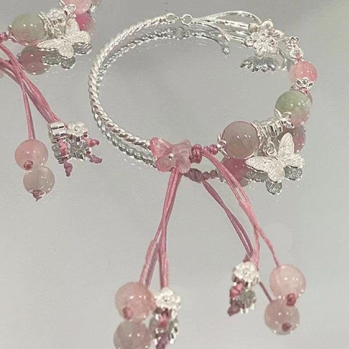 Wholesale Spring Cherry Blossom Pink Butterfly Bracelet Temperament Exquisite Design Bracelet High Color Value Sweet Student Bracelet