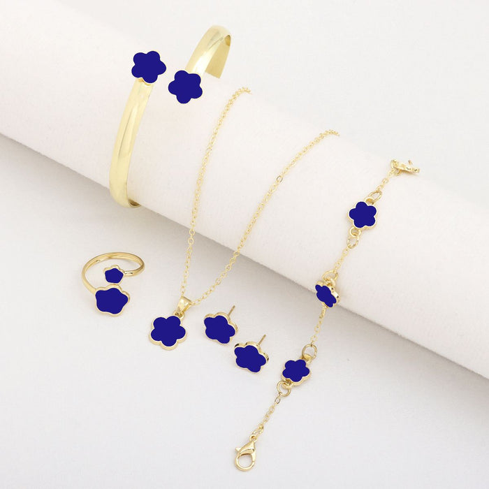 Wholesale Lucky Clover Flower Design 5-Piece Jewelry Set Alloy Electroplated Fashion Accessory