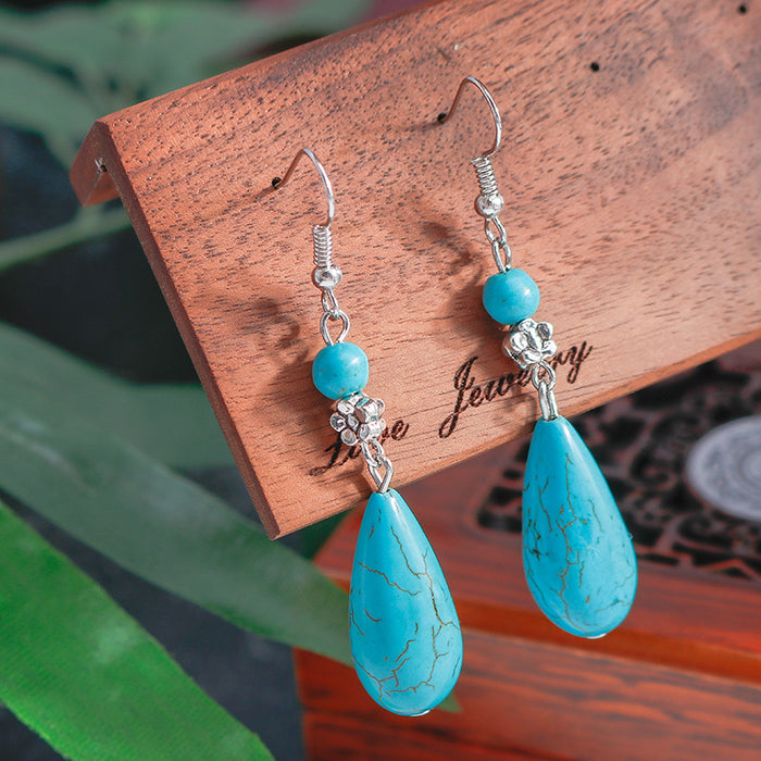 Wholesale Vintage Creative Personalized Metal Alloy Earrings Bohemian Turquoise Long Water Drop Earrings