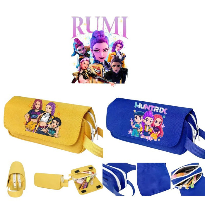 Wholesale Cartoon printed large capacity double-layer hand-held pencil case student stationery bag