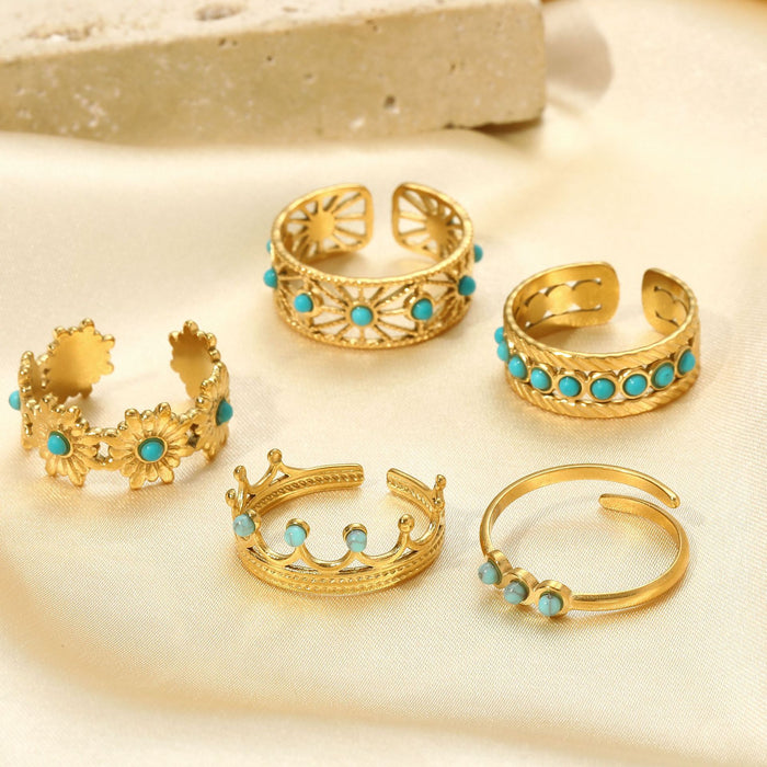 Wholesale Stainless Steel Gold Turquoise Adjustable Rings
