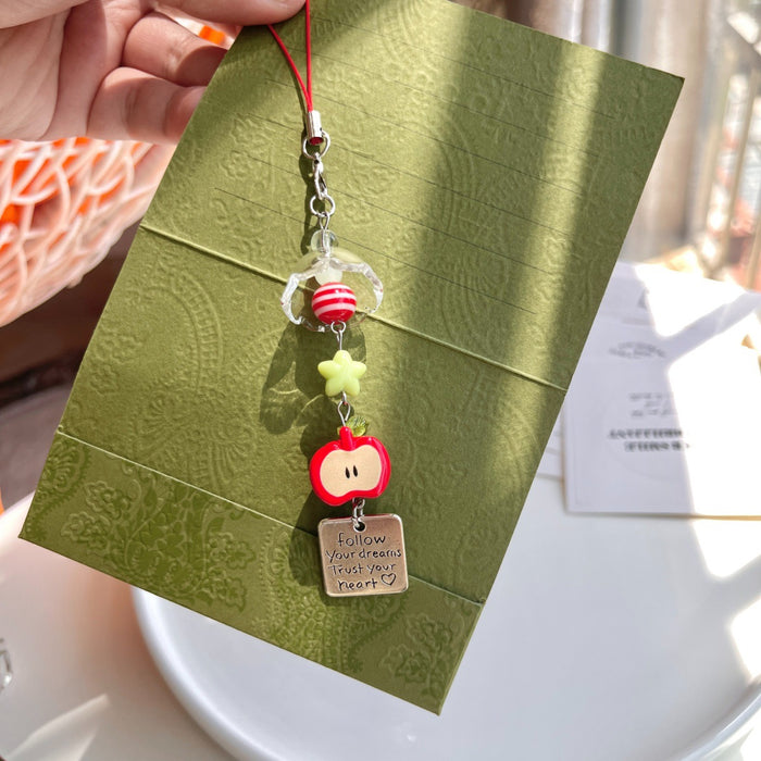Wholesale Apple Mobile Phone Chain Green Five-Pointed Star Cute Fruit Pendant Hanging Decoration