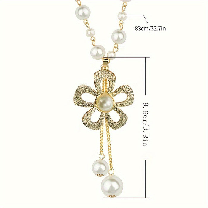 Wholesale Glittering Diamond Flower Imitation Pearl Necklace JDC-NE-DX005