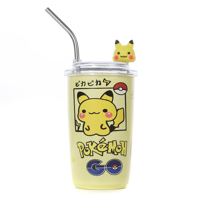 Wholesale Cute Cartoon Stainless Steel Portable Thermos Cup for Students with Straw