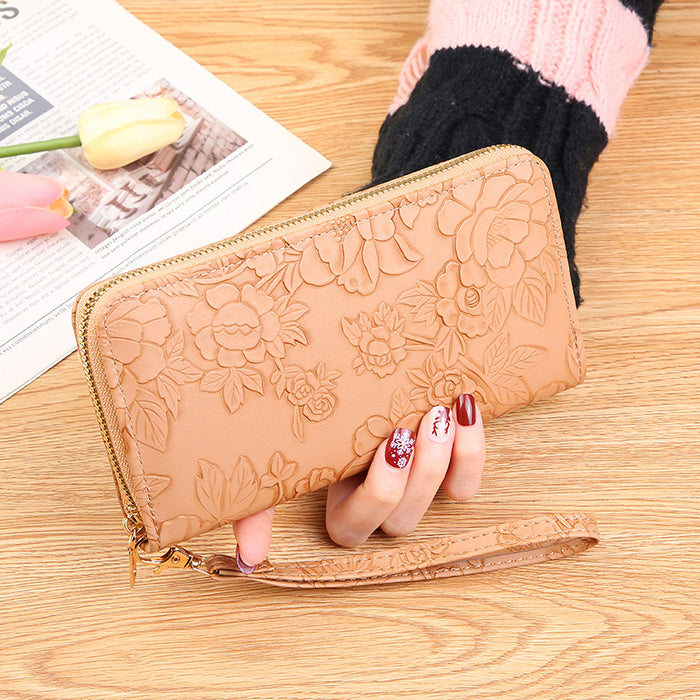 Wholesale New Long Zipper Hand-held Bag Enlarged Phone Bag Embossed Design Large Cash Clip Simple Women's Wallet Trend JDC-WT-PC006