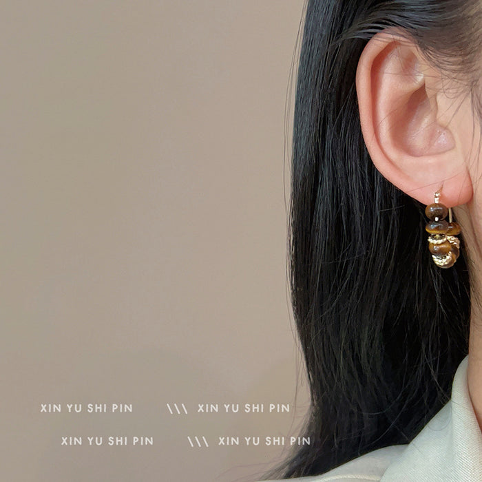 Wholesale Tiger Eye Stone Retro Ear Buckle, New, Small, Light, Luxury, High End, Unique Temperament Earrings