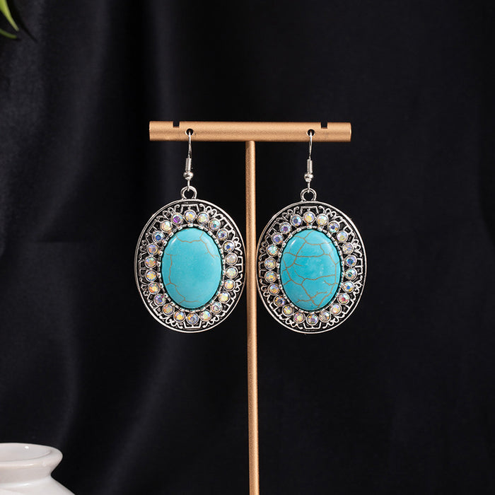 Wholesale Turquoise Flower Pendant Bohemian Ethnic Style Earrings