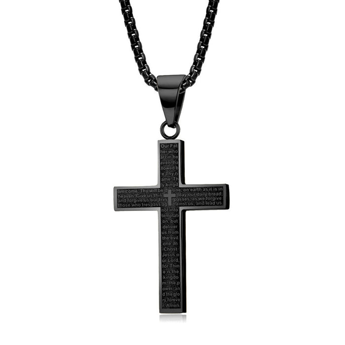 Wholesale Men's Cross Pendant Necklace Engraved Stainless Steel