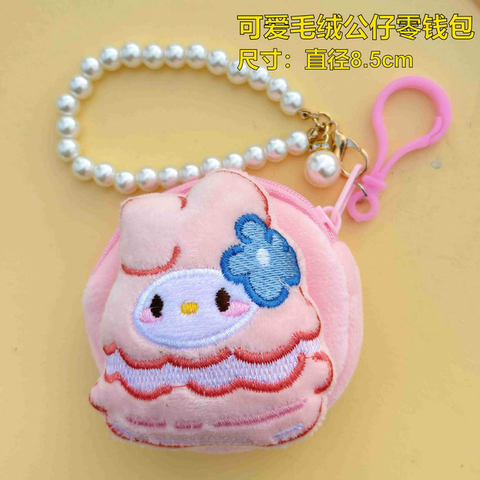 Wholesale Plush Anime Cartoon Round Coin Purse with Bead Chain