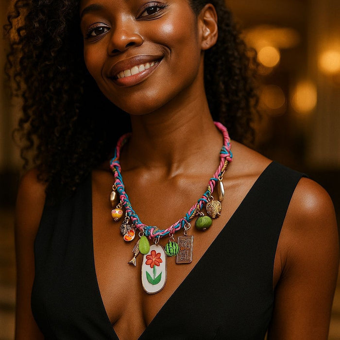 Wholesale Hand-Woven Rope Alloy Flower Fruit Pendant Women's Necklace