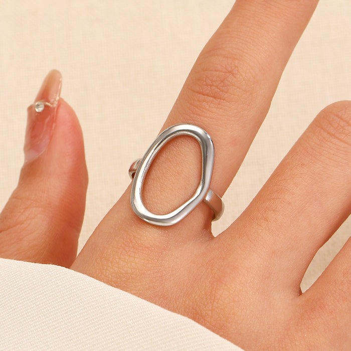 Wholesale Stainless steel ring hollow geometric oval opening ring versatile and simple ring