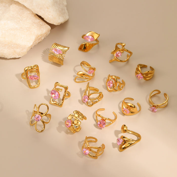 Wholesale Geometric pink zircon stainless steel ring