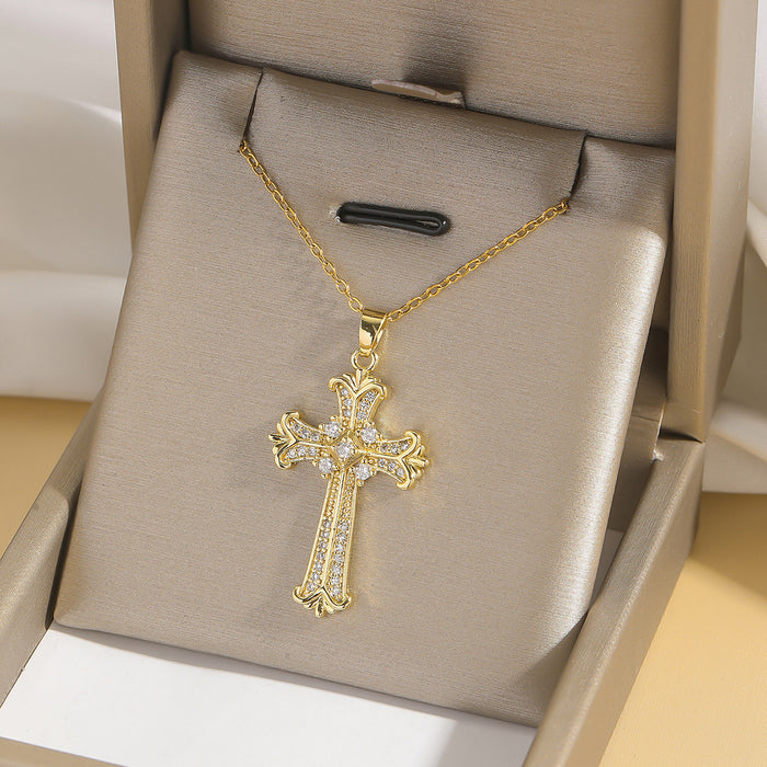 Wholesale Fashion colored zircon cross necklace, niche design accessory, collarbone chain
