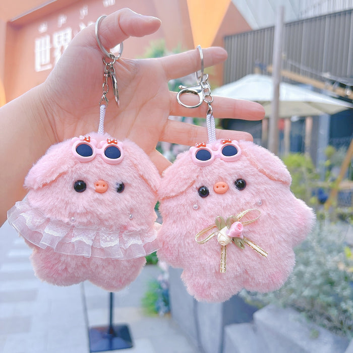 Wholesale Soft Cute Plush Pendant Bib Piggy Sunglasses Piggy Doll Bag Keychain Pendant Doll Machine Stall Doll