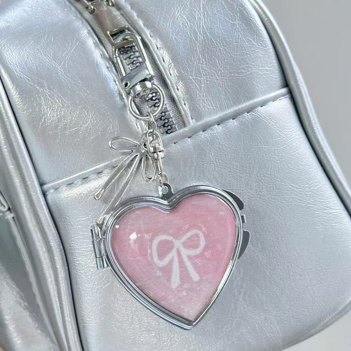 Wholesale Pink Heart Double-Sided Mirror Foldable Metal Keychain Makeup Mirror