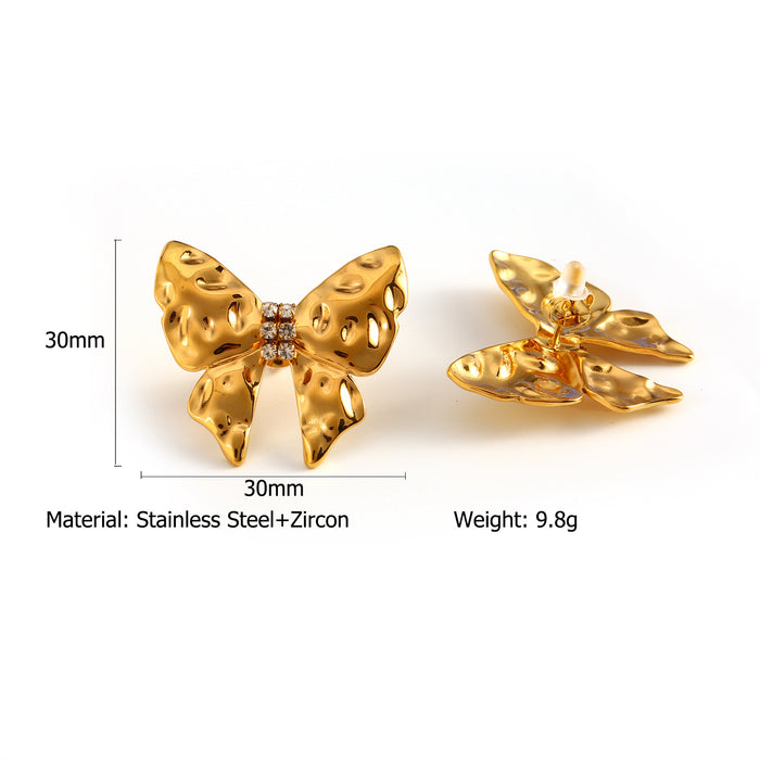 Wholesale Popular and versatile stainless steel butterfly patterned zircon earrings with light luxury and high-end feel, earring ring set