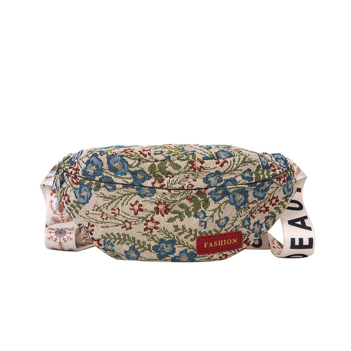 Wholesale Women's bag, fashionable canvas, niche retro broadband crossbody bag, chest bag, waist bag