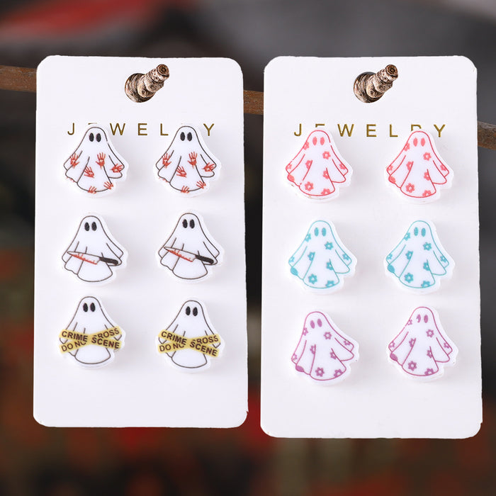 Wholesale Acrylic Ghost Earring Set Cute Colorful Flower Design