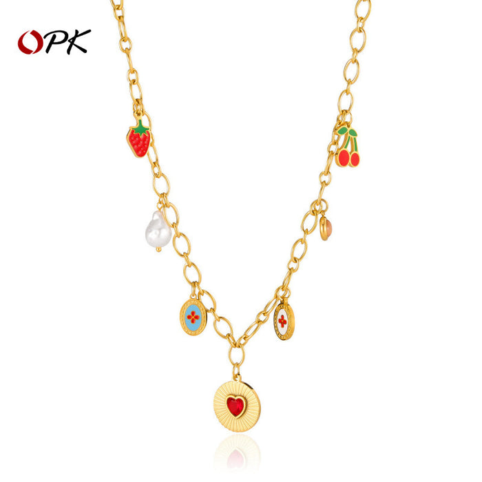 Wholesale Personalized necklace stainless steel pearl heart-shaped collarbone chain