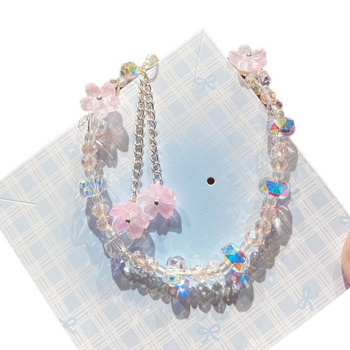 Wholesale Pink Flower Imitation Crystal Bracelet Stylish Gift Jewelry Accessory MOQ≥3