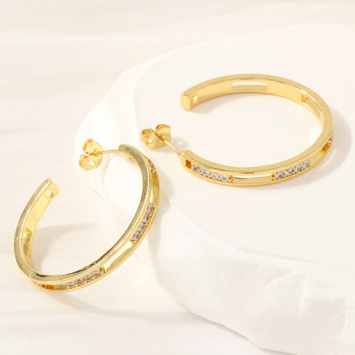 Wholesale 18K Gold Plated Copper Hoop Earrings with Diamonds JDC-ES-TianYi004