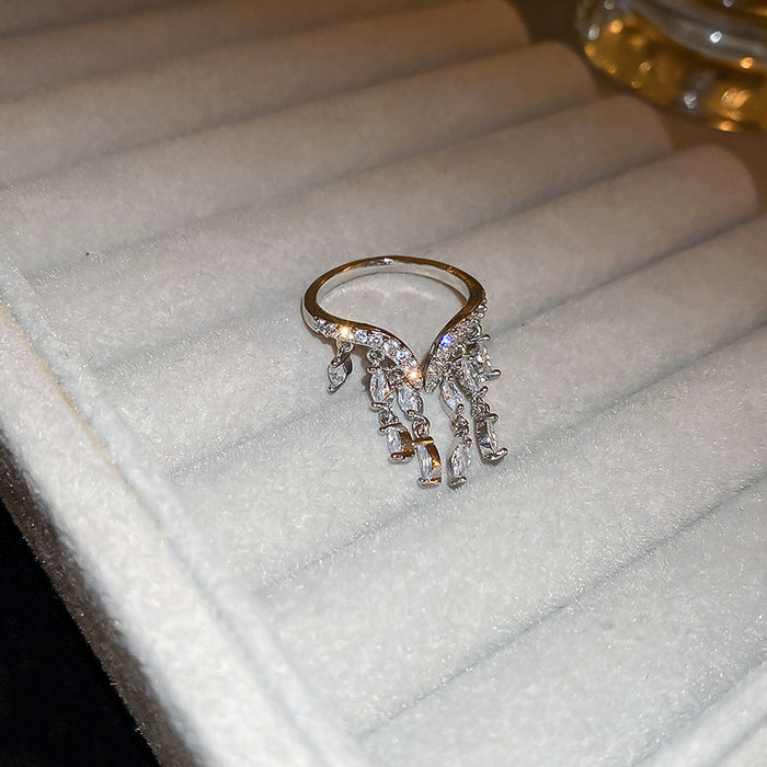 Wholesale Zircon diamond geometric love open ring sweet niche fresh index finger ring fashion high-end jewelry