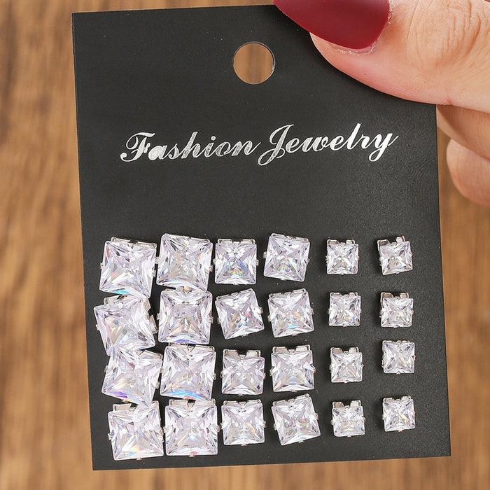 Wholesale Zinc Alloy Zircon Earring Set 12 Pairs Geometric Design Party Wear Jewelry Accessory For Women