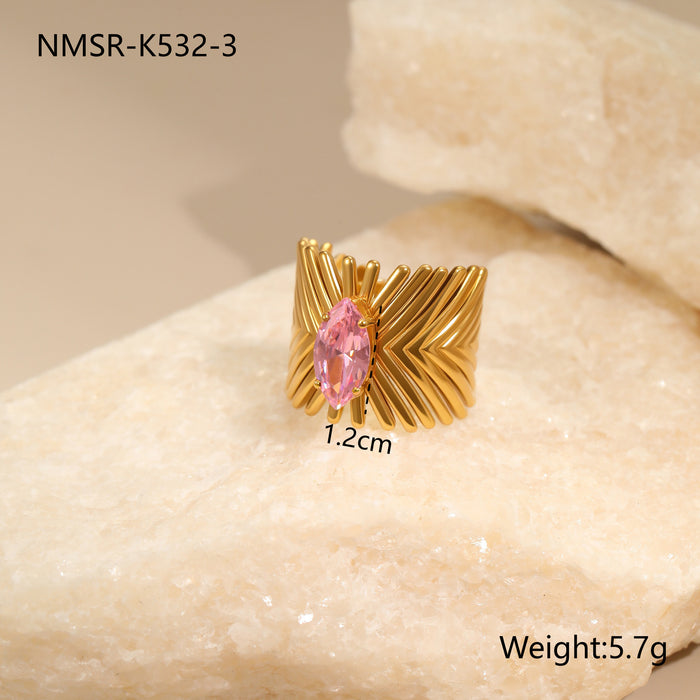 Wholesale Geometric pink zircon stainless steel ring