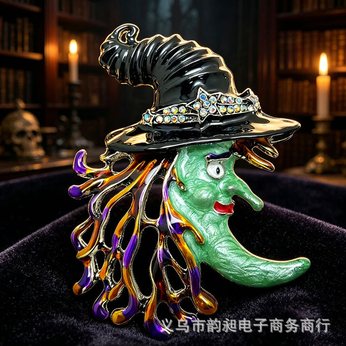 Wholesale Stylish  Witch Hat Star Rhinestone Brooch Pin Zinc Alloy Fashion Accessory