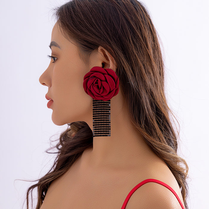 Wholesale Jewelry: Rose Blossoms Earrings, Colorful Tassel Fabric Earrings