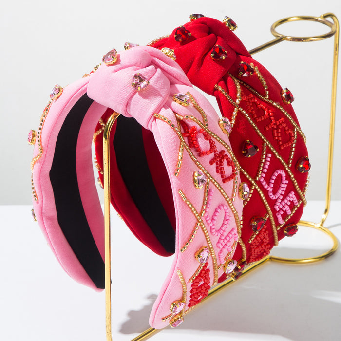 Wholesale Valentine' s Day hand-sewn heart-shaped letter " LOVE"  beaded headband