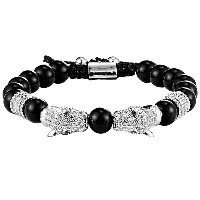 Wholesale Leopard Head Braided Bracelet Stainless Steel Roman Number Bracelet Vintage Style Three Piece Set