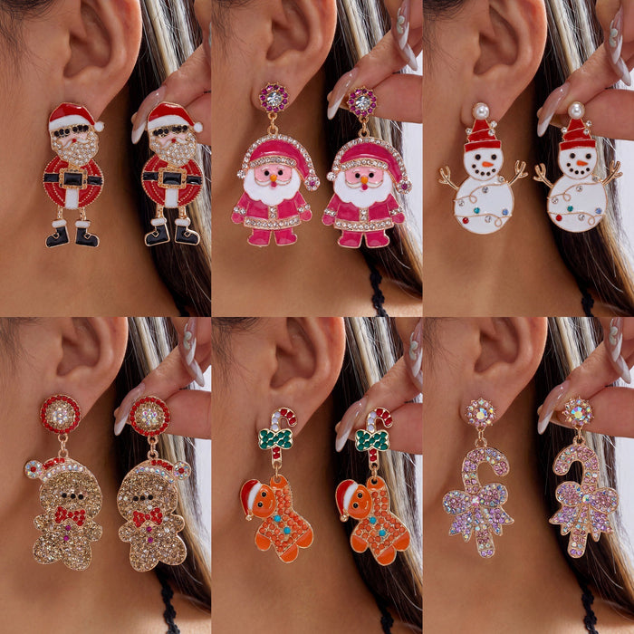 Wholesale Alloy Christmas Earrings Snowman Gingerbread Candy Cane Snowflake Design Party Jewelry Accessory