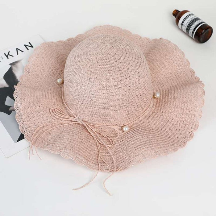 Wholesale Fashionable pearl woven straw hat, sun shading and sun protection hat, versatile