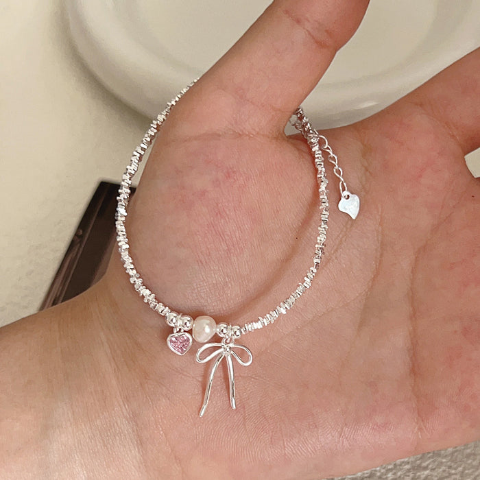 Wholesale Pure silver bow pearl bracelet with minimalist design