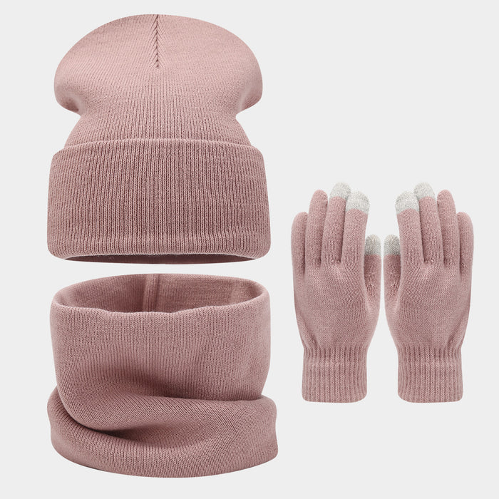 Wholesale circumference solid color hat f gloves three-piece set