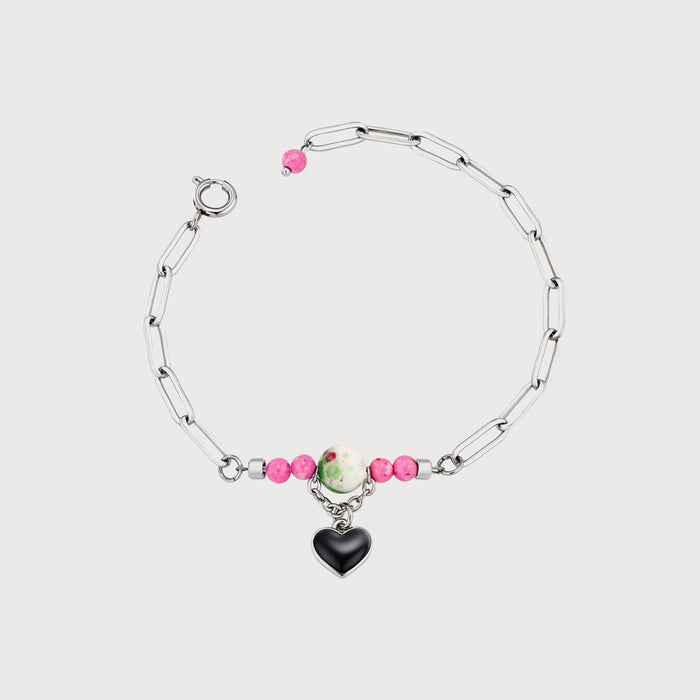 Wholesale Heart-shaped beaded stainless steel gold chain bracelet