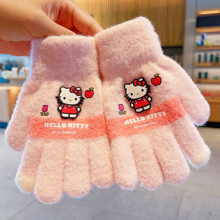 Wholesale Warm Gloves Cute Cartoon  fleece-lined Warm Five Finger Set