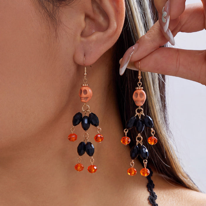 Wholesale Orange Skull Tassel Earrings Party Jewelry Accessory Alloy Electroplated