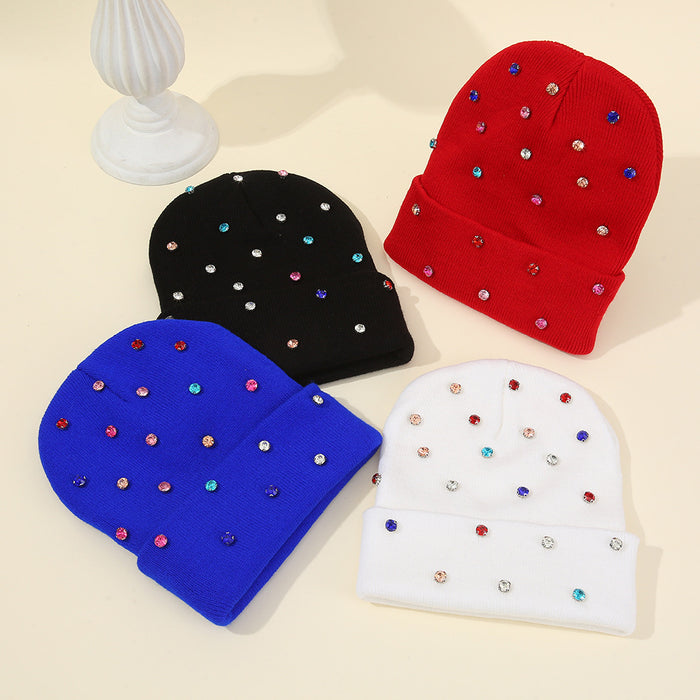 Wholesale Rhinestone Embellished Cold Hat Versatile Pullover Knitted Hat